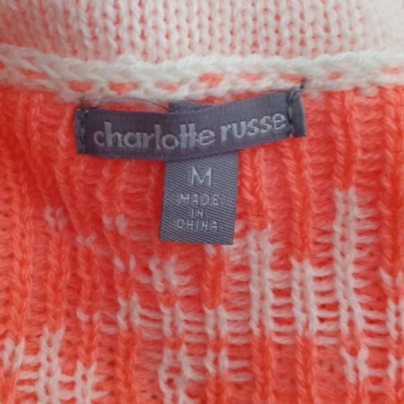 CHARLOTTE RUSSE HOT PINK & CREAM CARDIGAN SZ.M EUC - Picture 5 of 7